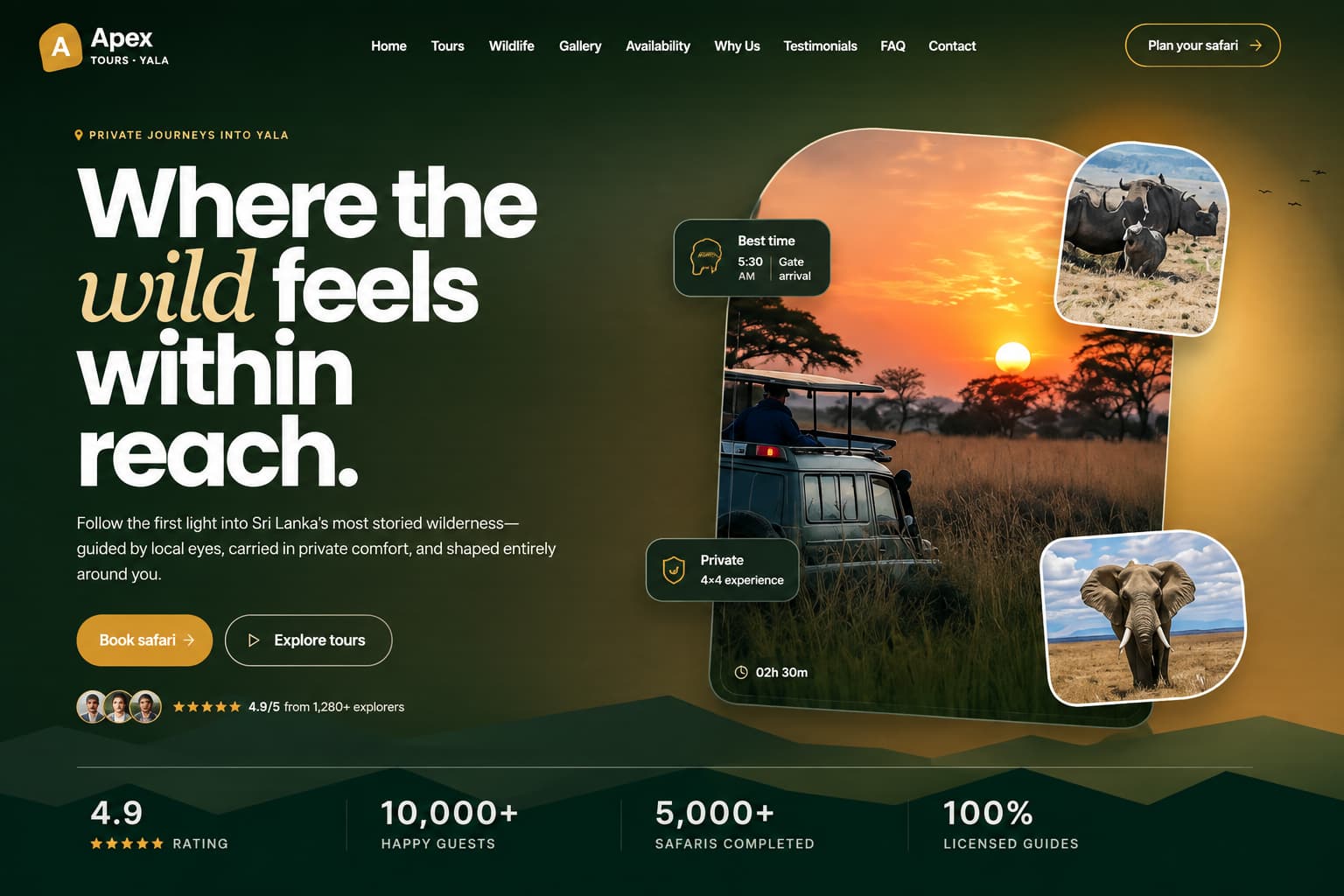 Apex Tours — Yala website project by APEX WEB Studio